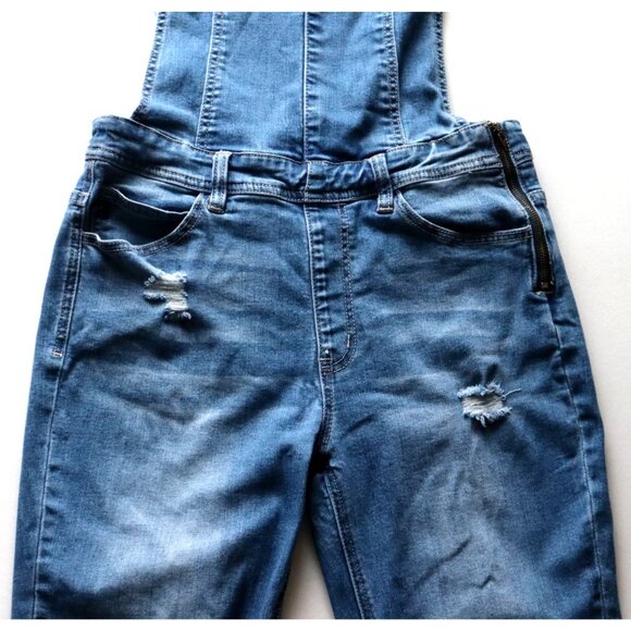 KanCan Blue Denim Overalls Size L Ripped Side Zipper Distressed Jeans Y2K - Picture 9 of 12